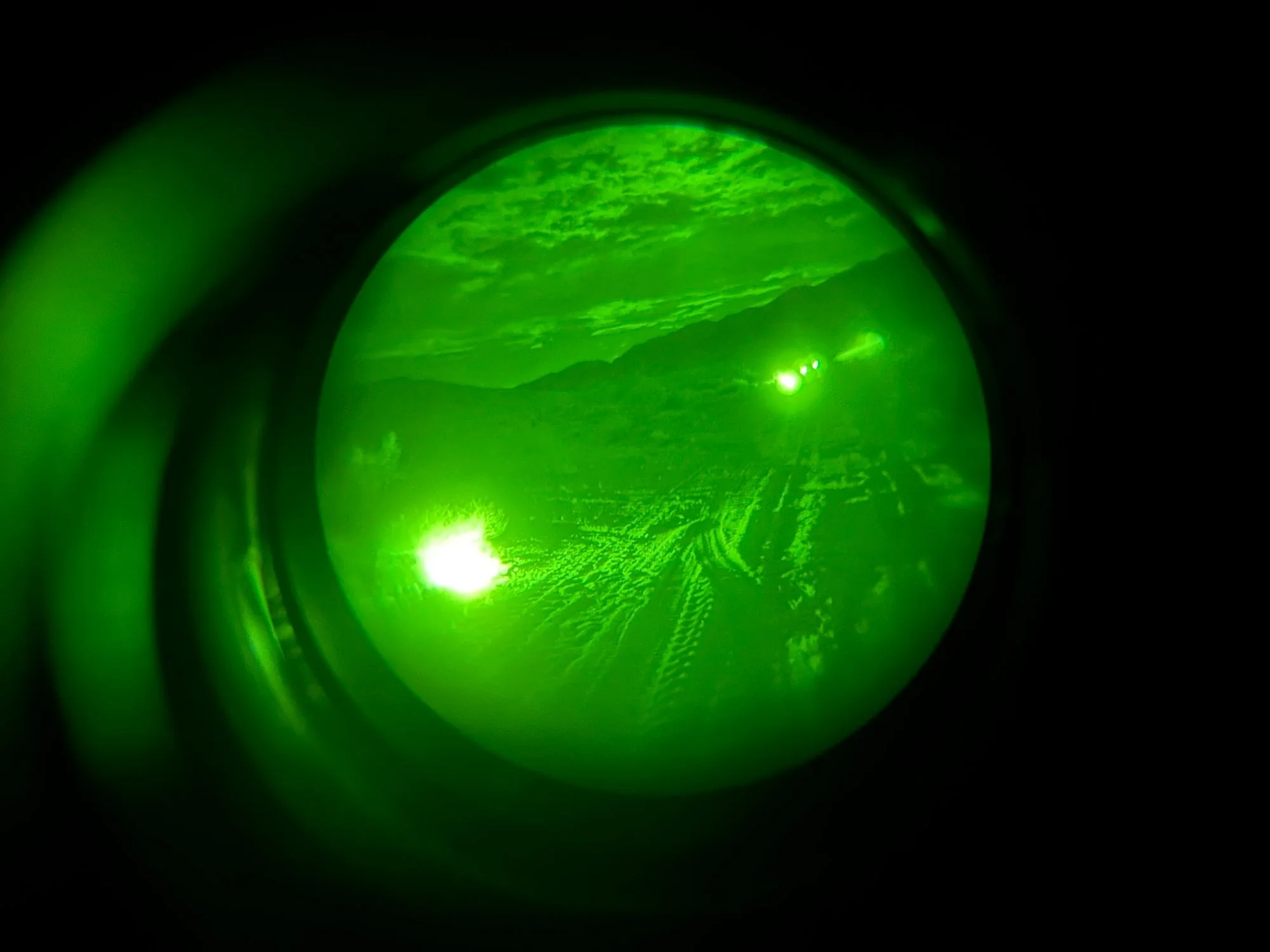 BreachON markers seen through night vision on a cleared lane